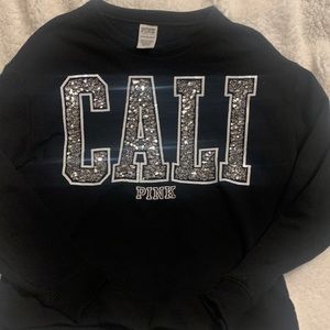 Womens Pink Brand Cali Rhinestone Crew neck size XS